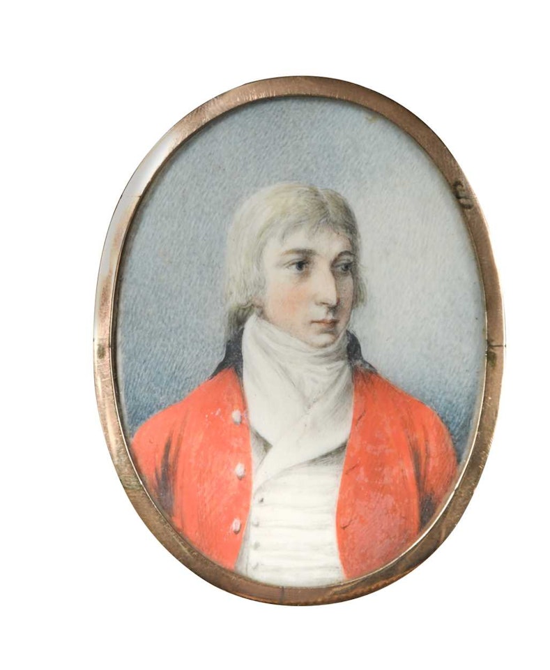 Portrait miniature bracelet of a gentleman in red coat and white waistcoat by English School