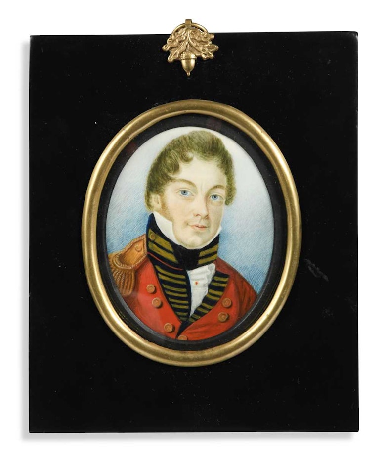Portrait miniature of an officer in red uniform and a single epaulette by English School