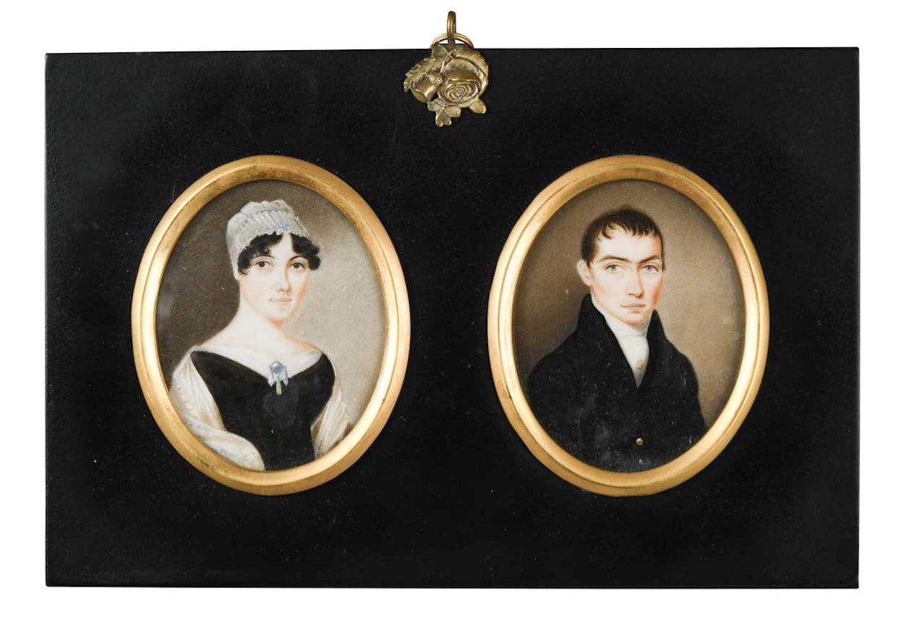 A pair of portrait miniatures of a lady and a gentleman, said to be members of the Lloyd banking family of Birmingham by English School