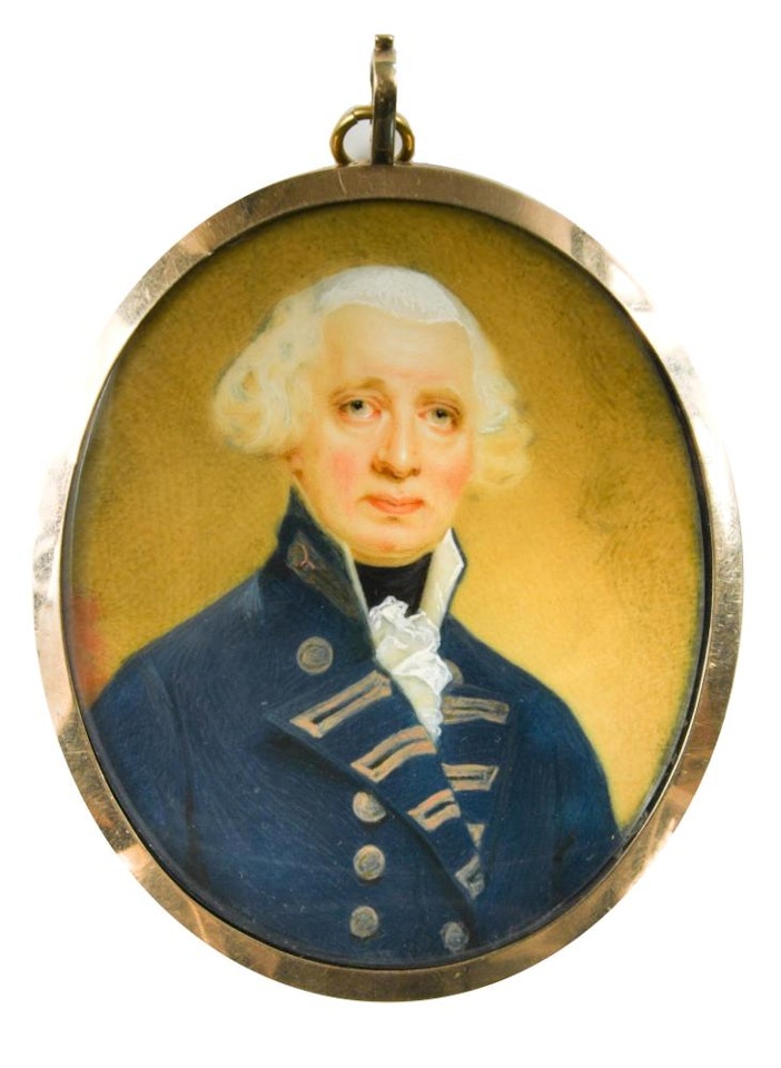 Portrait miniature of Admiral Lord Howe, wearing Admiral"s undress uniform by English School