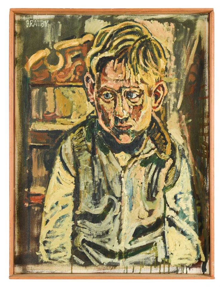Portrait of a boy in an interior by John Bratby