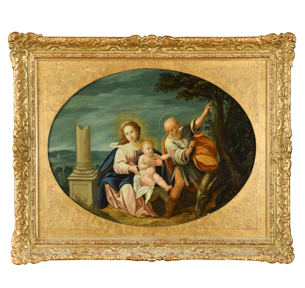 The rest on the flight into egypt by Flemish School