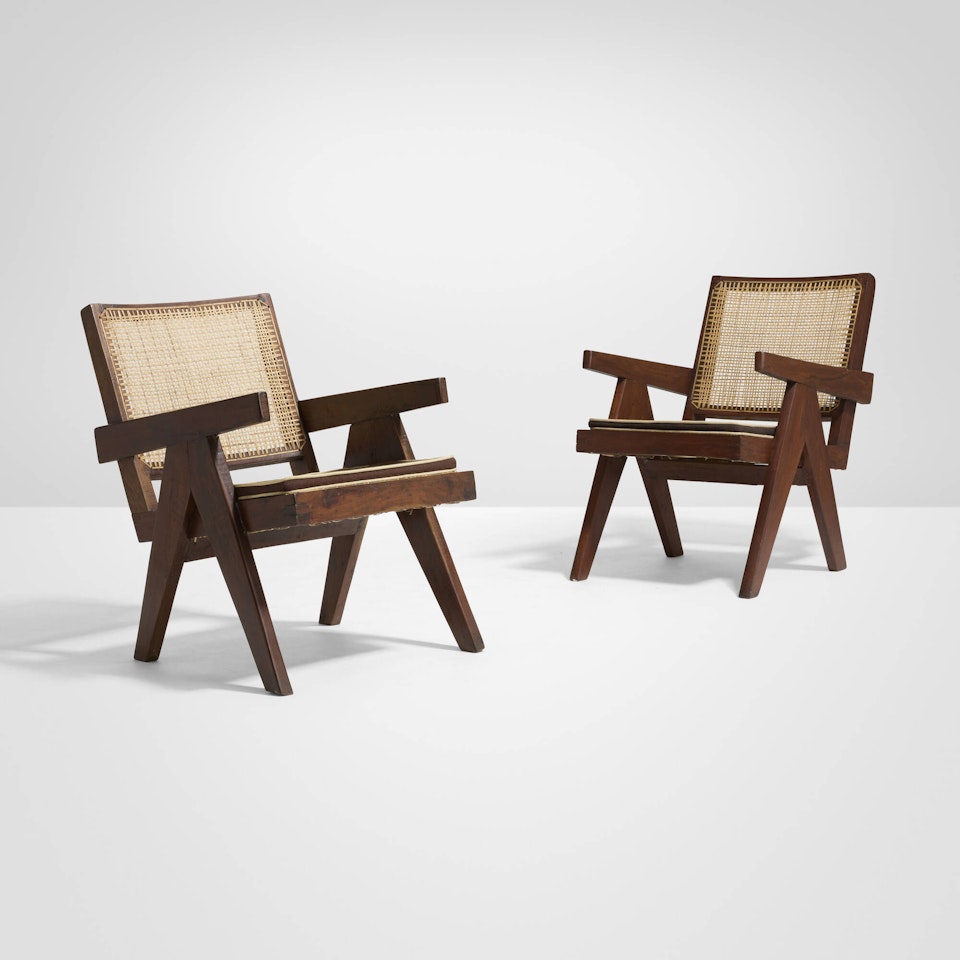 Easy armchairs from Chandigarh, pair by Pierre Jeanneret