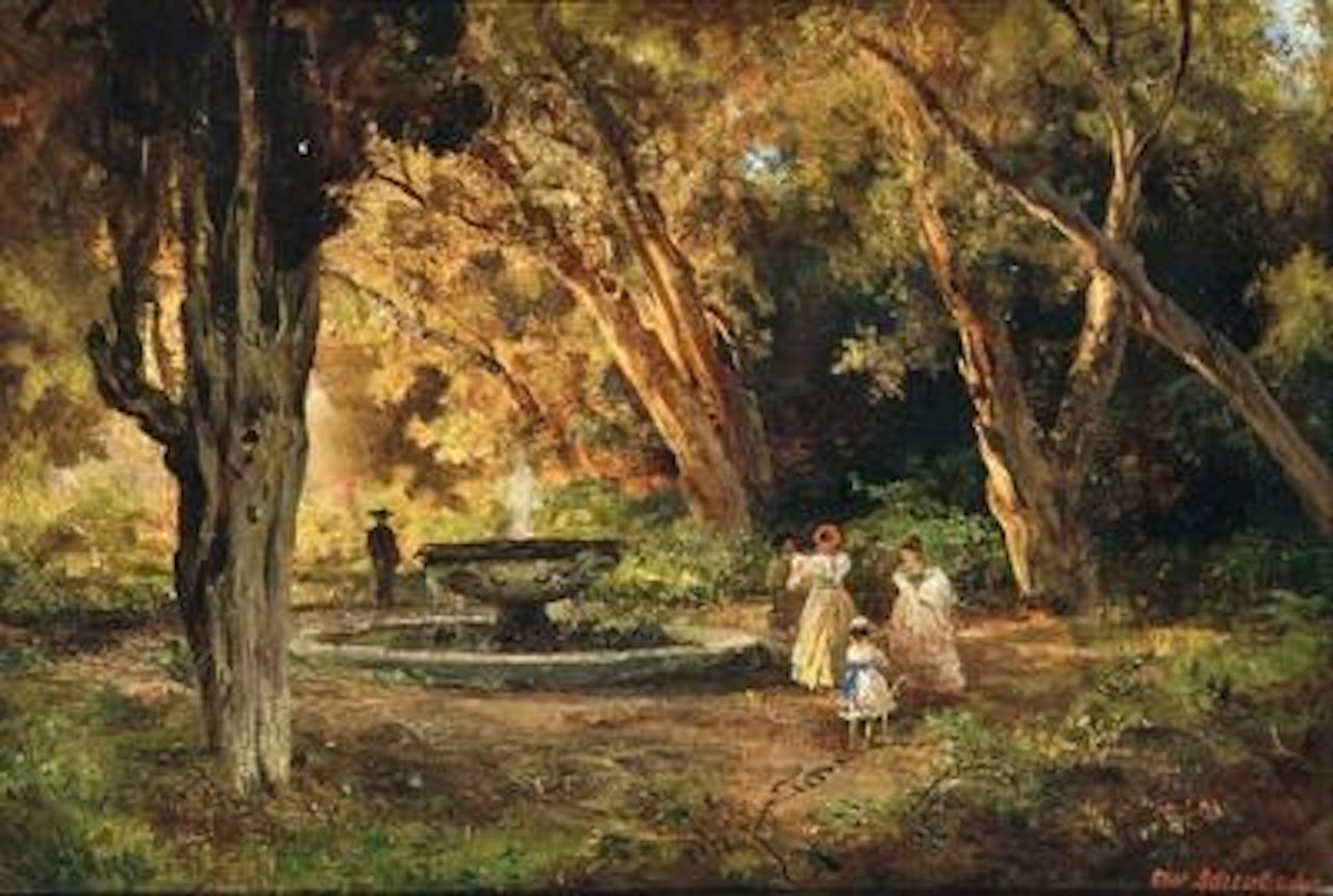 “Motiv aus der Villa Borghese in Rom” verso by Oswald Achenbach