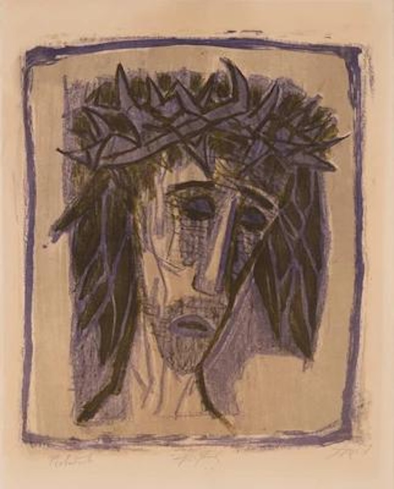 "Christus (Kopf, nach rechts blickend, Haare schulterlang, dunkel auf hellem Grund)" by Otto Dix