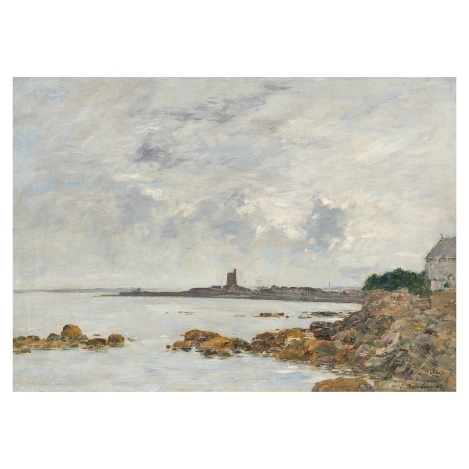 Saint-Vaast-la-Hougue, les rochers et le port by Eugène Boudin
