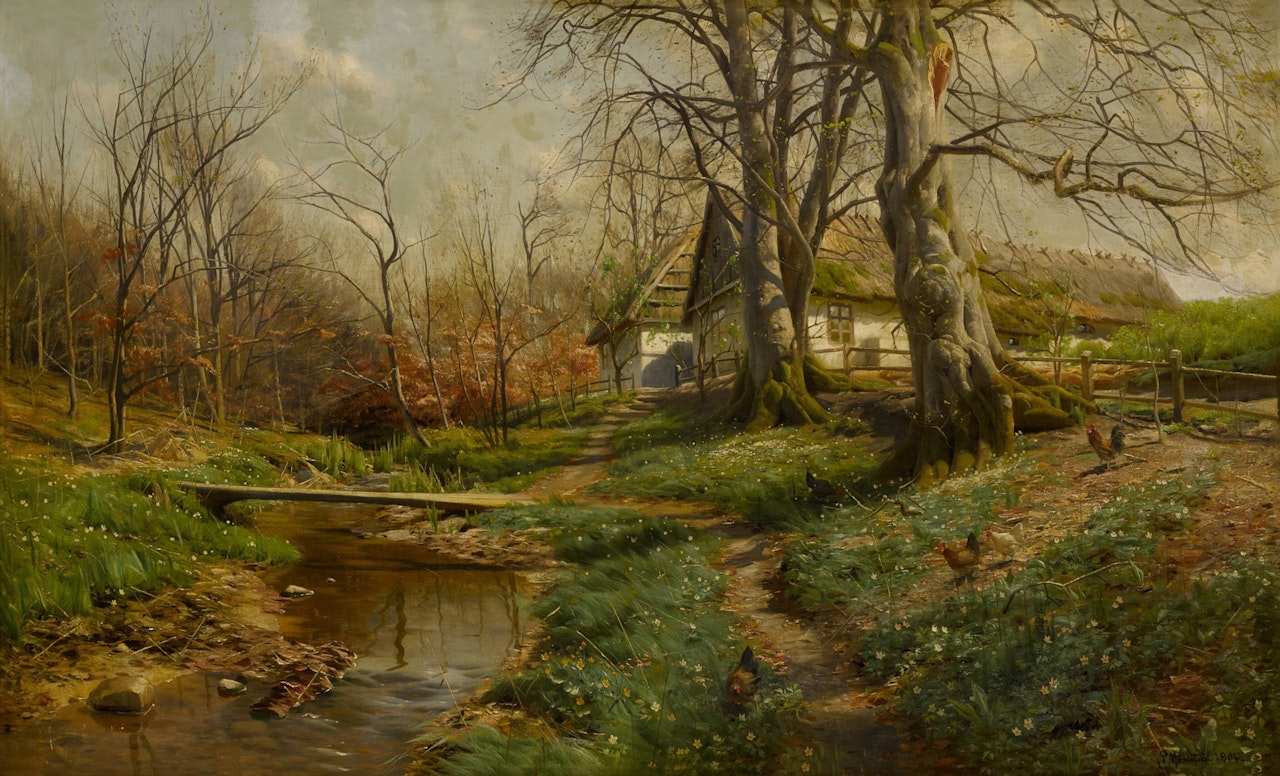 Farmstead by a Stream by Peder Mork Monsted