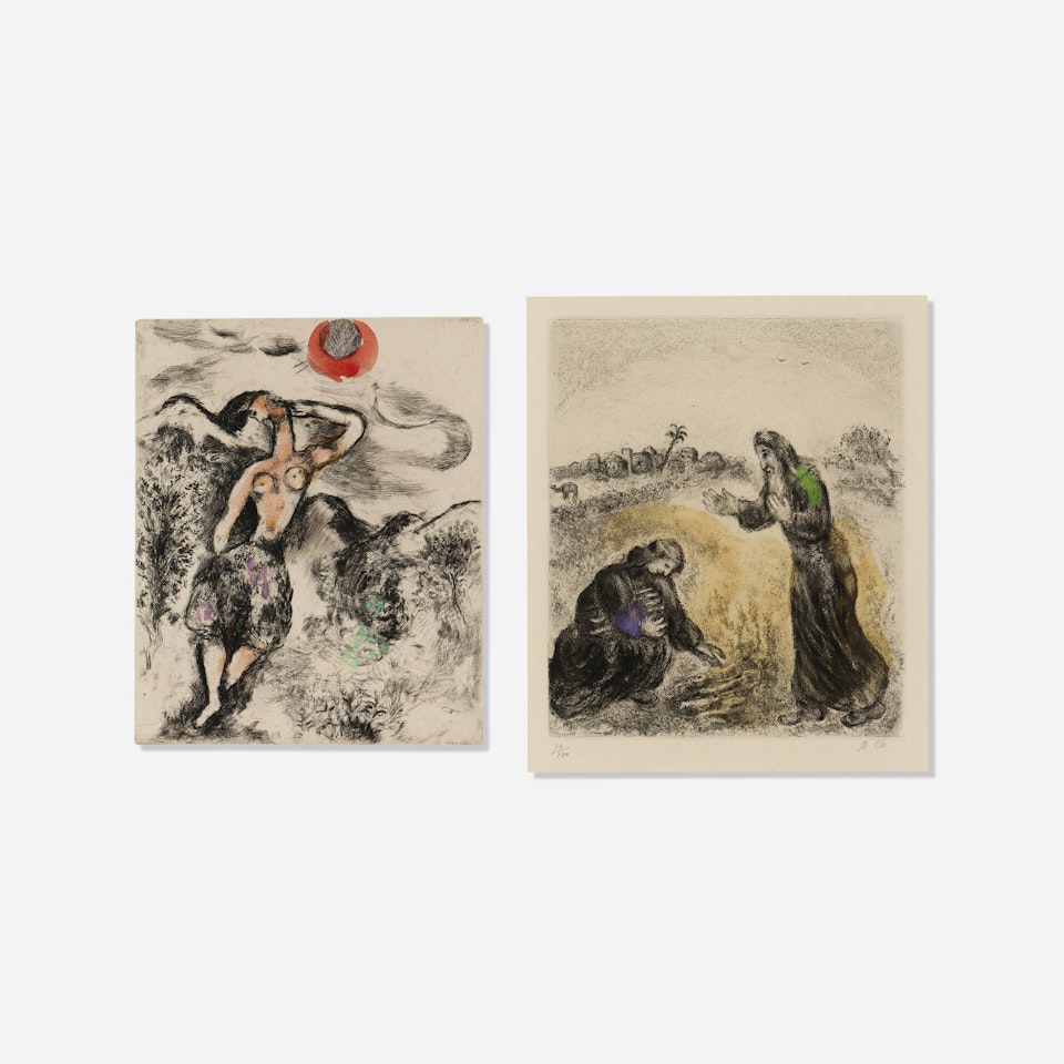 Elijah and the Widow of Sarepta (from The Bible portfolio); La Souris Metamorphosée en Fille (from the Jean de La Fontaine: Fables portfolio) (two works) by Marc Chagall