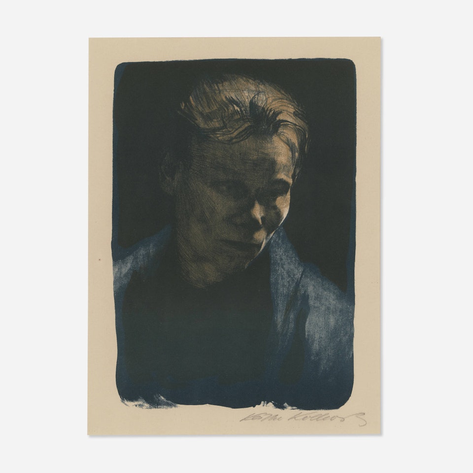 Brustbild einer Arbeiterfrau mit blauem Tuch by Kathe Kollwitz