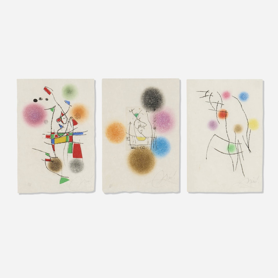 Three works from the Miranda et la spirale suite by Joan Miró