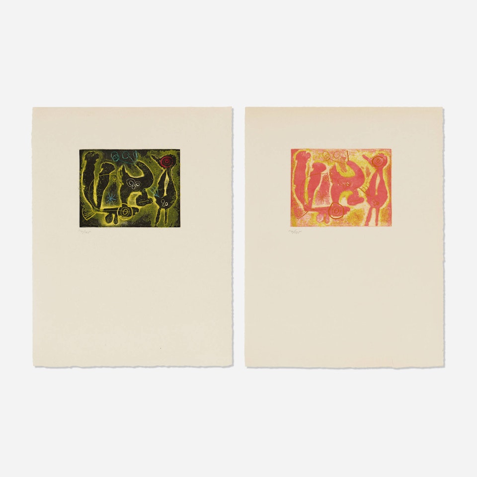 Two works from the Yves Bonnefoy: Anti-Platon portfolio by Joan Miró