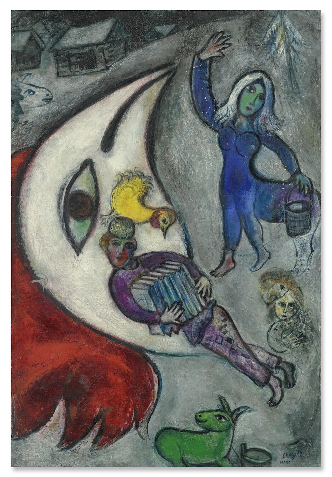 L"Accordéoniste dans le bec ou Ciel d"hiver by Marc Chagall