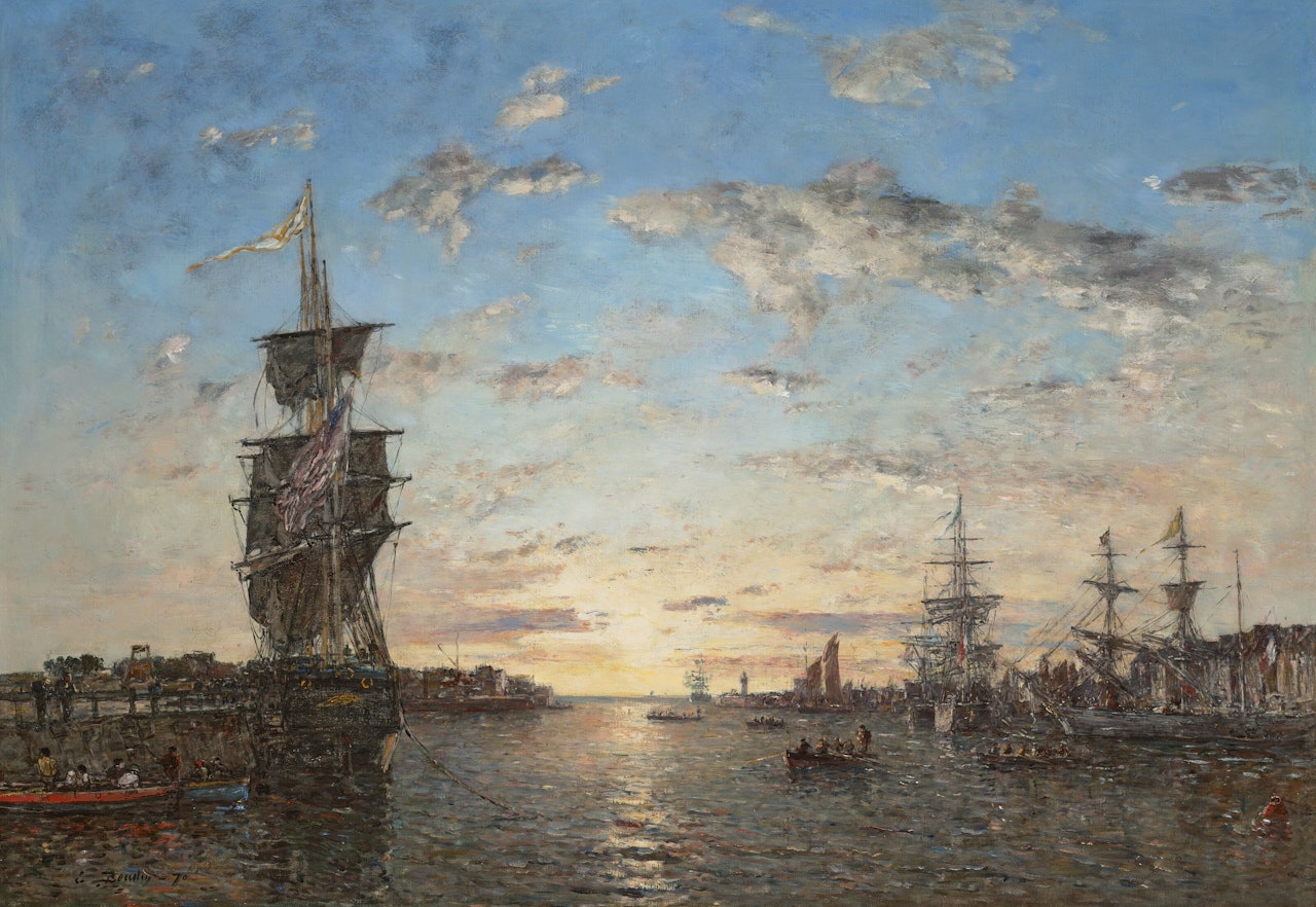 Le Havre. L"avant-port au soleil couchant by Eugène Boudin