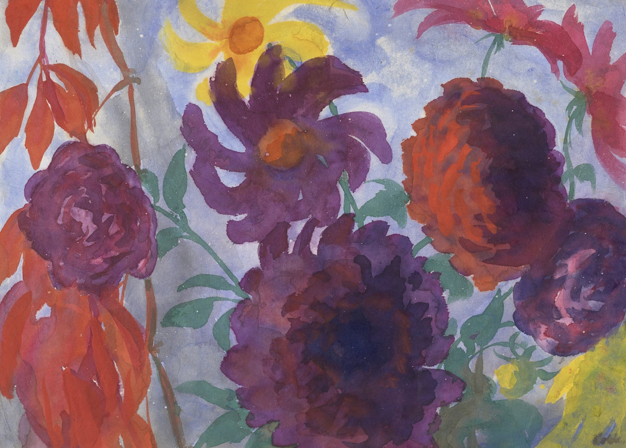 Dahlien und wilder Wein by Emil Nolde