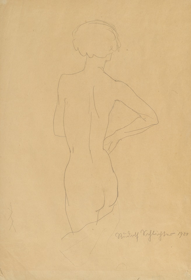 Stehend Nackt (eine Hand an der Hüfte) by Rudolf Schlichter