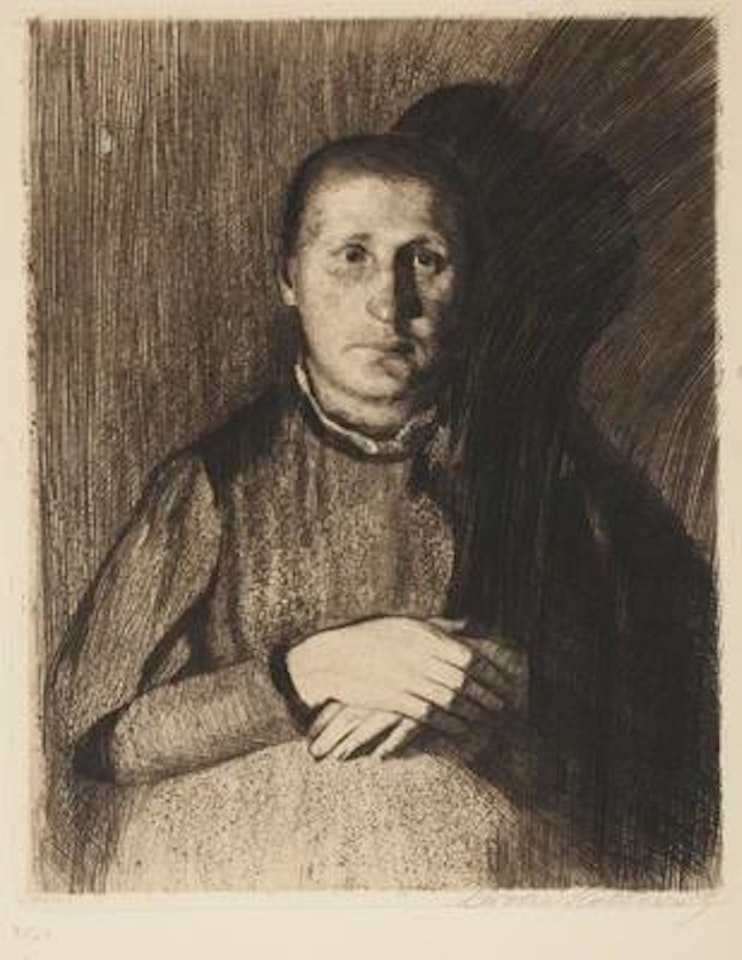 Frau mit übereinandergelegten Händen by Kathe Kollwitz