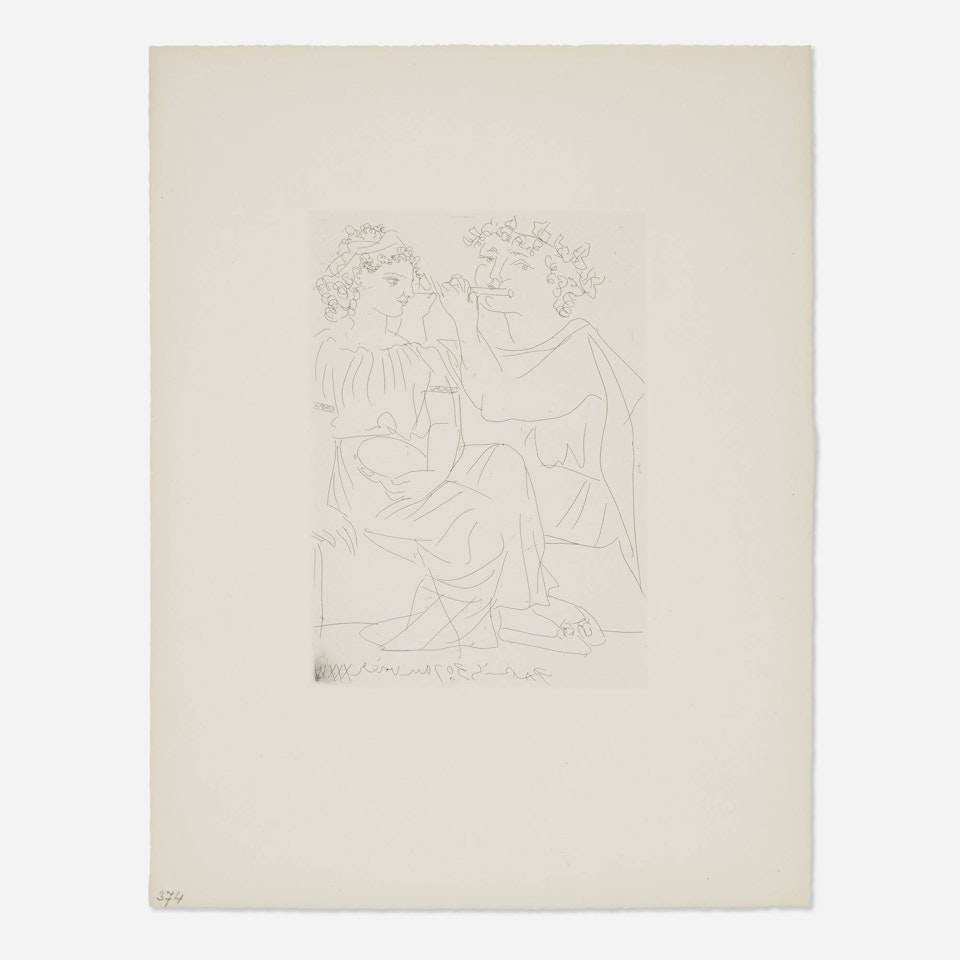 Flûtiste et jeune fille au tambourin (from La Suite Vollard) by Pablo Picasso