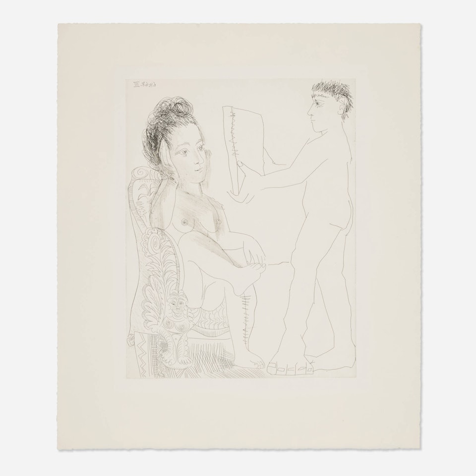 Jeune homme présentant un miroir, ou un portrait, à une femme (from La Série 347) by Pablo Picasso