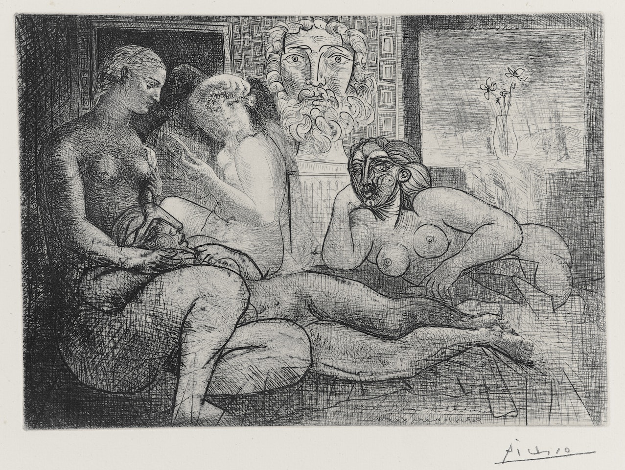 Quatre femmes nues et tête sculptée, from La Suite Vollard by Pablo Picasso