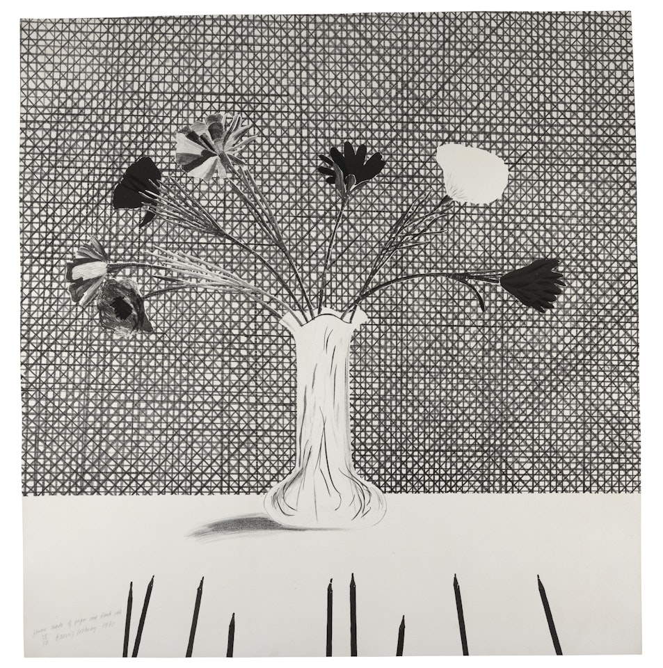 Flowers Made of Paper and Black Ink by David Hockney