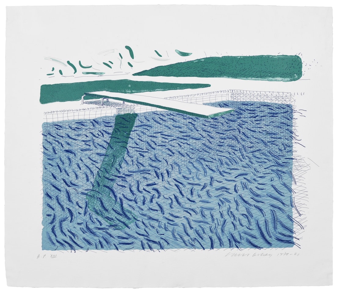 Lithographic Water Made of Lines, Crayon, and a Blue Wash by David Hockney