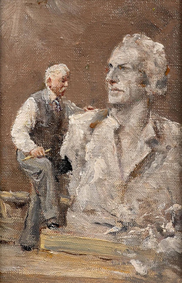 Portrait d"un sculpteur réalisant un buste d"homme by Italian School