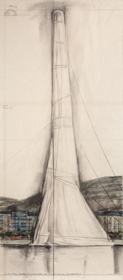 Le jet d"eau (Projet pour l"emballage du jet d"eau du lac de Genève) by Christo