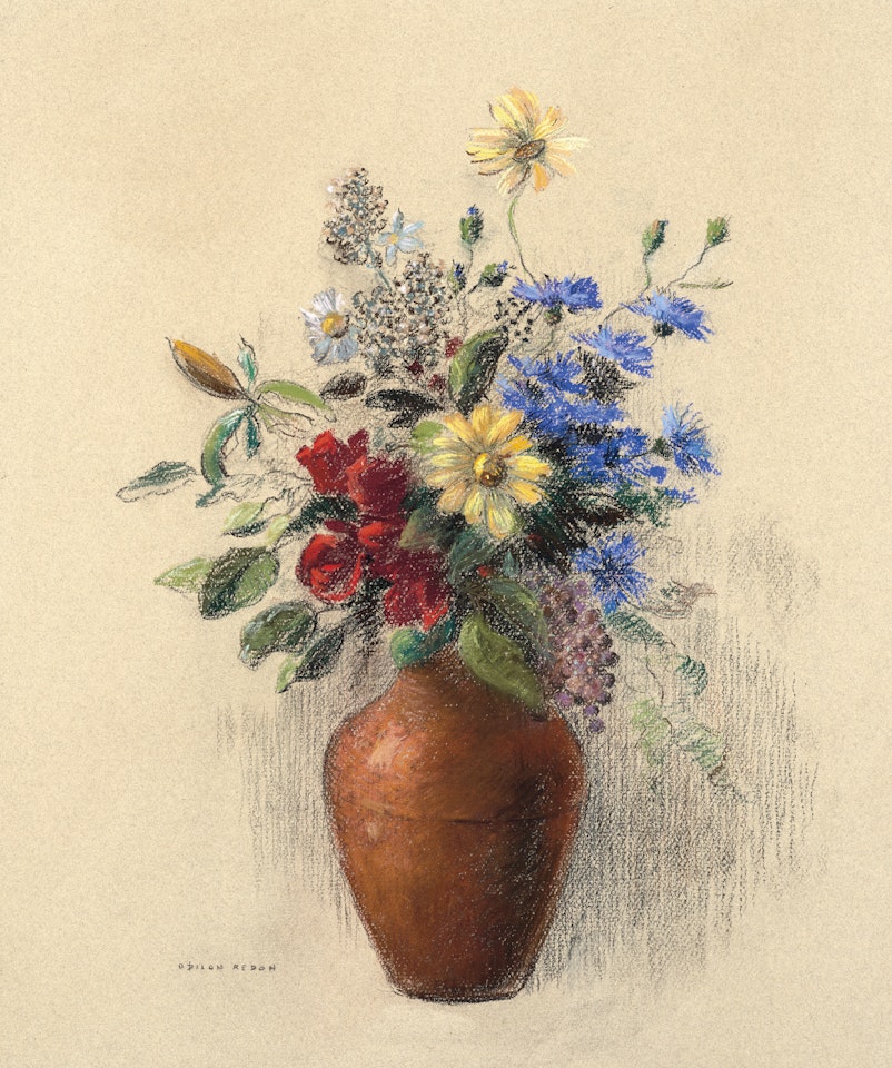 Fleurs dans un vase brun by Odilon Redon