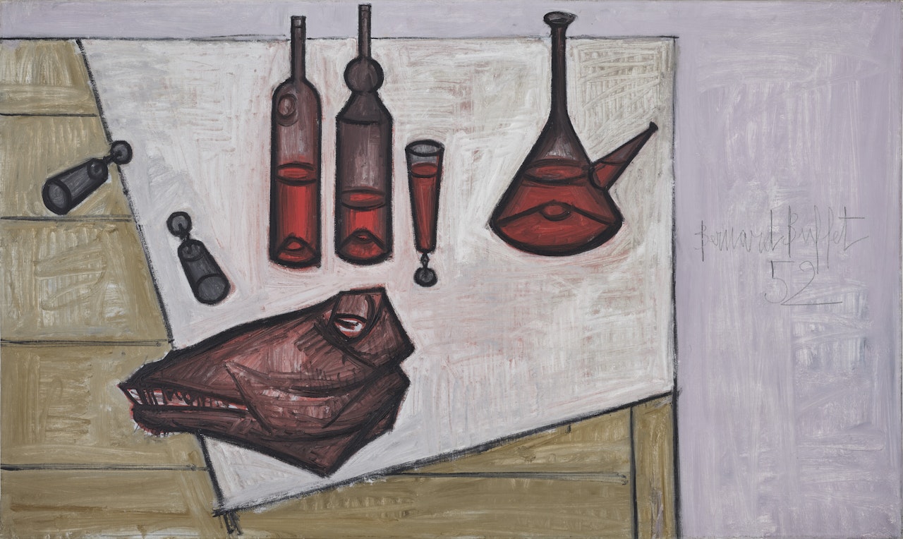 Crâne et bouteilles by Bernard Buffet