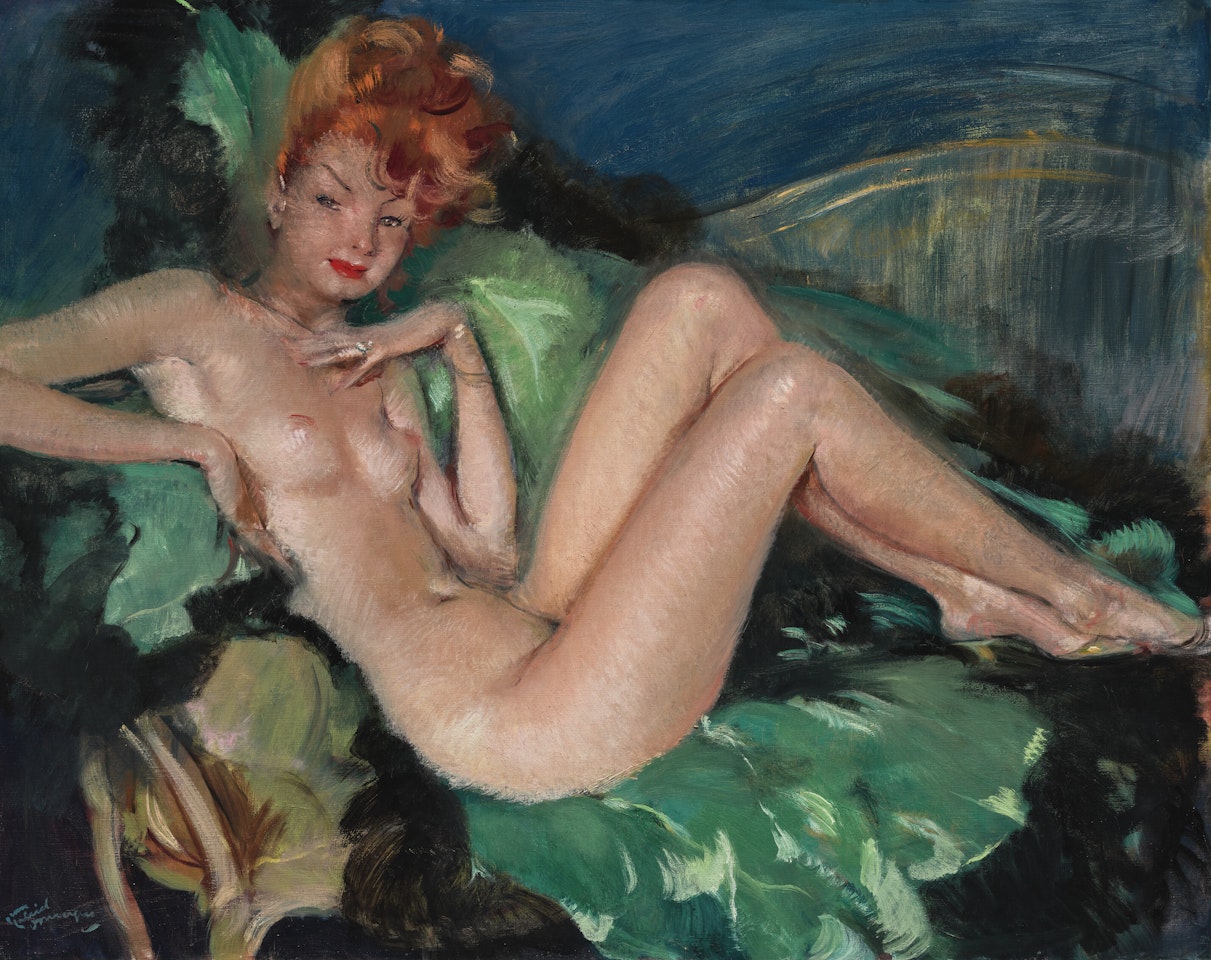 Nu sur un sofa vert by Jean Gabriel Domergue