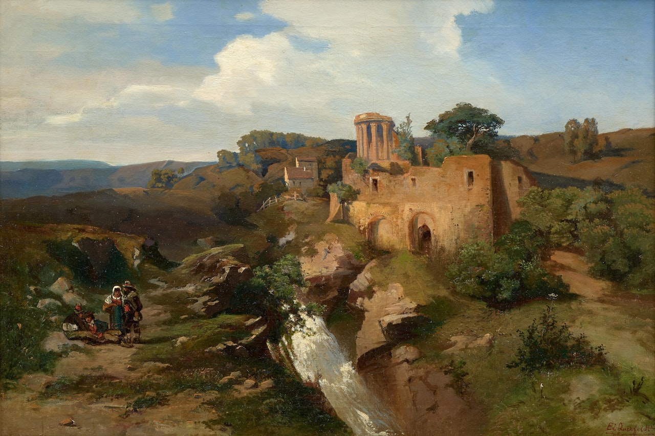 Le Temple de la Sybille, Tivoli, animée de figures by Italian School