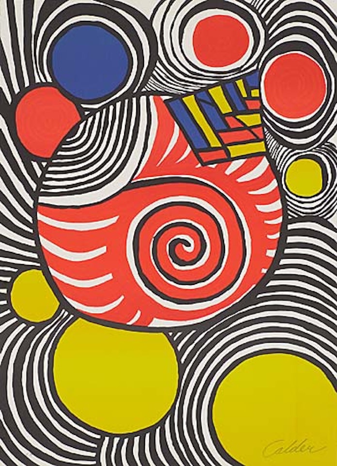 Two color lithographs: Composition with Circles, Snake with Heart by Alexander Calder