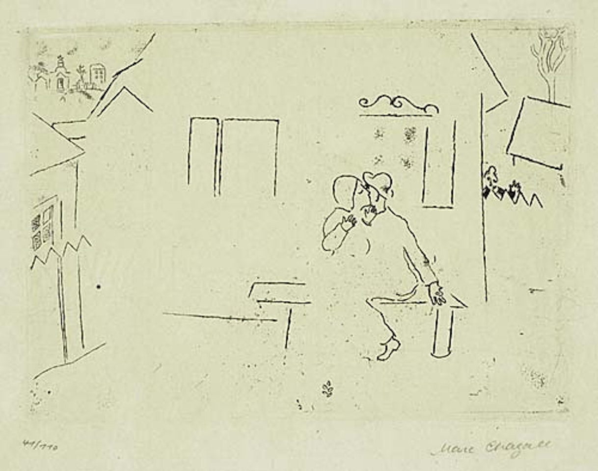 Liebende auf der Bank by Marc Chagall