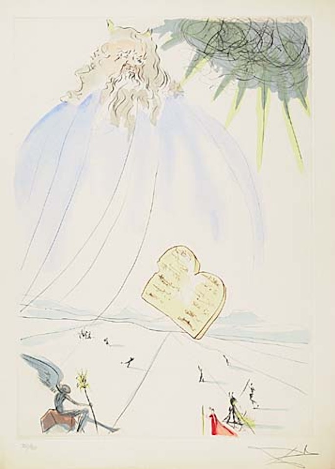 Two color drypoints with aquatint.  The Rock, Moses by Salvador Dali