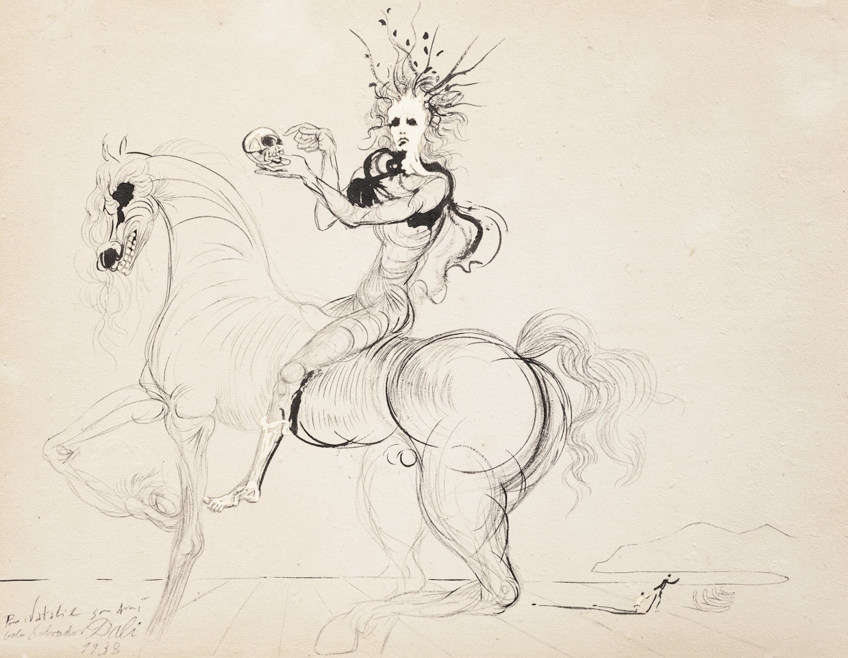 Cavalière dialoguant avec un crâne by Salvador Dali