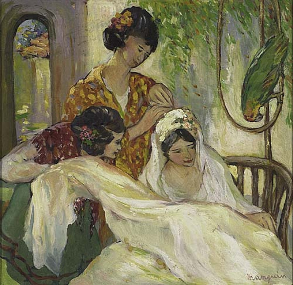Bride with Two Women and a Parrot by Henri Manguin
