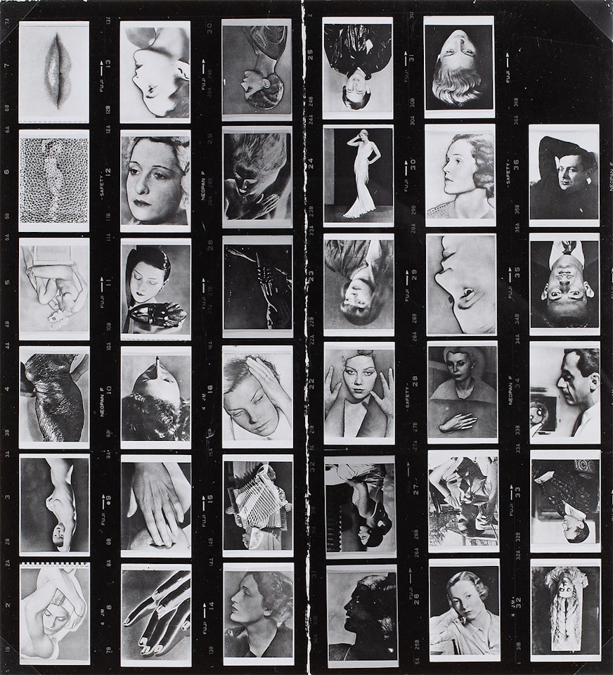 Contact sheet with 35 photographs, showing plates 35-69 of the book ”Photographs by Man Ray: 1920-1934, Paris” by Man Ray