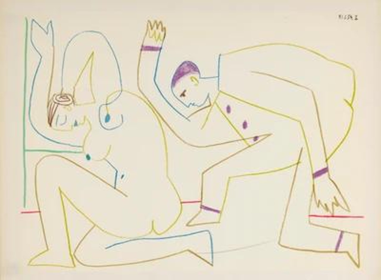 Pierrot und weiblicher akt by Pablo Picasso