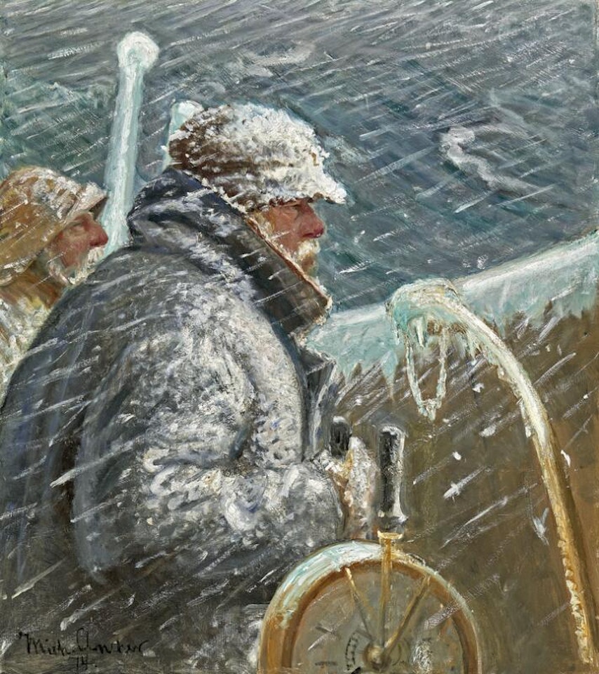 “Kaptajn Hart ved Rattet i Snestorm” by Michael Ancher