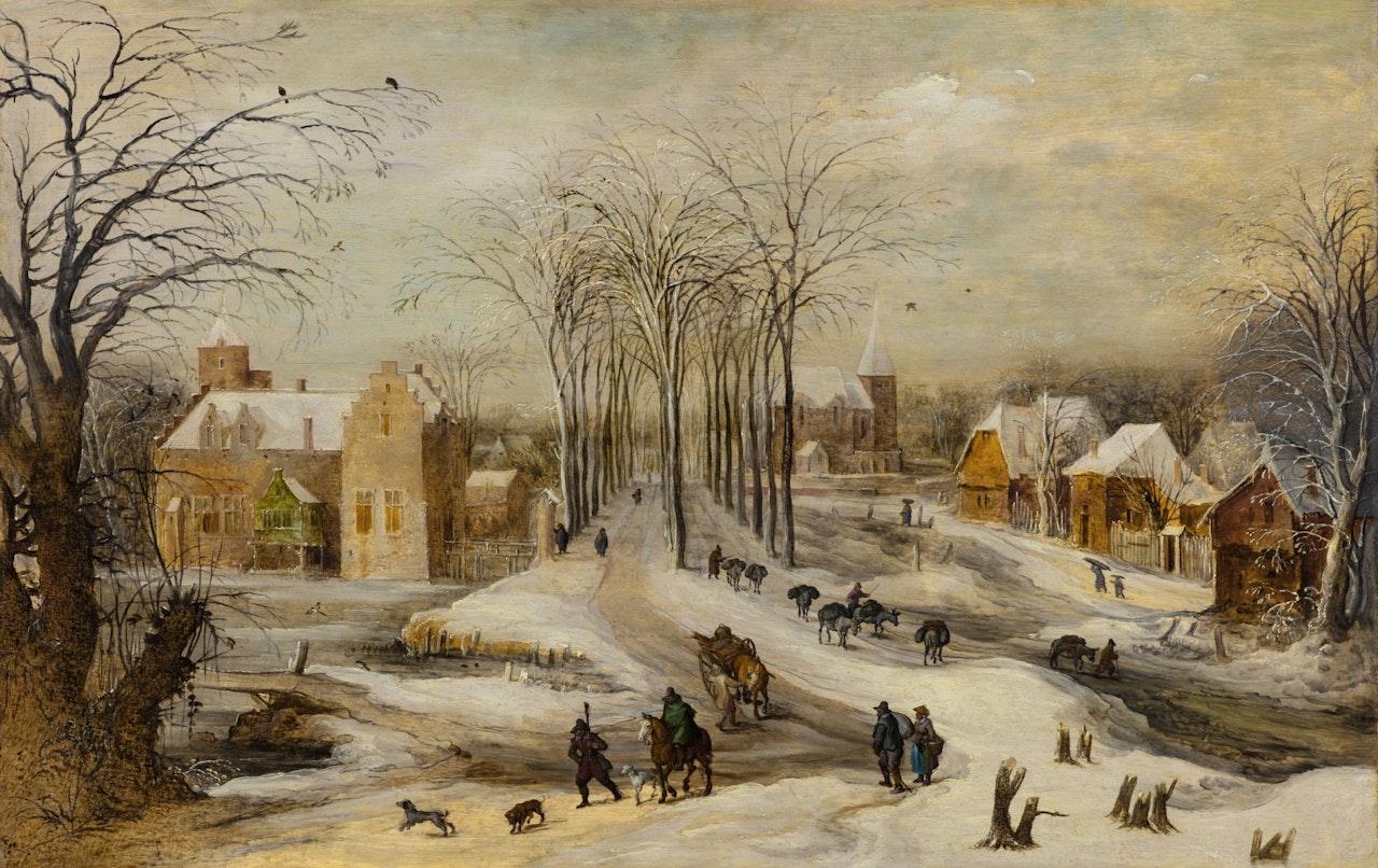 A winter landscape with travellers by Joos de Momper the Younger