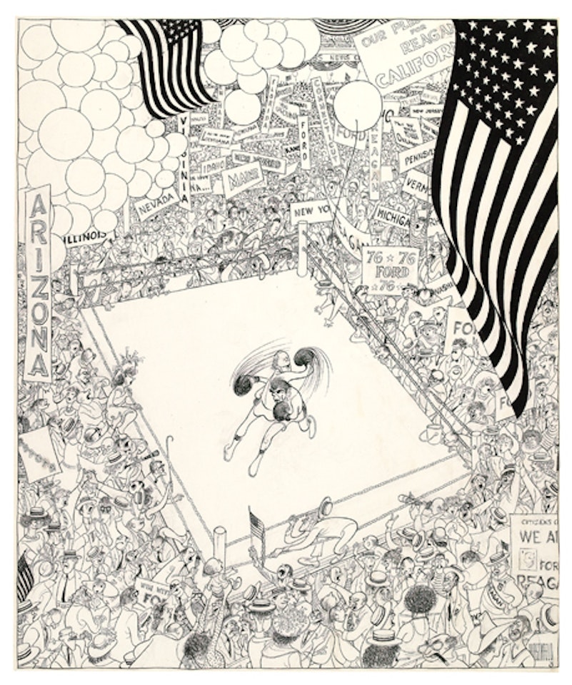 Republicans '76--Ford and Reagan in the Boxing Ring by Al Hirschfeld