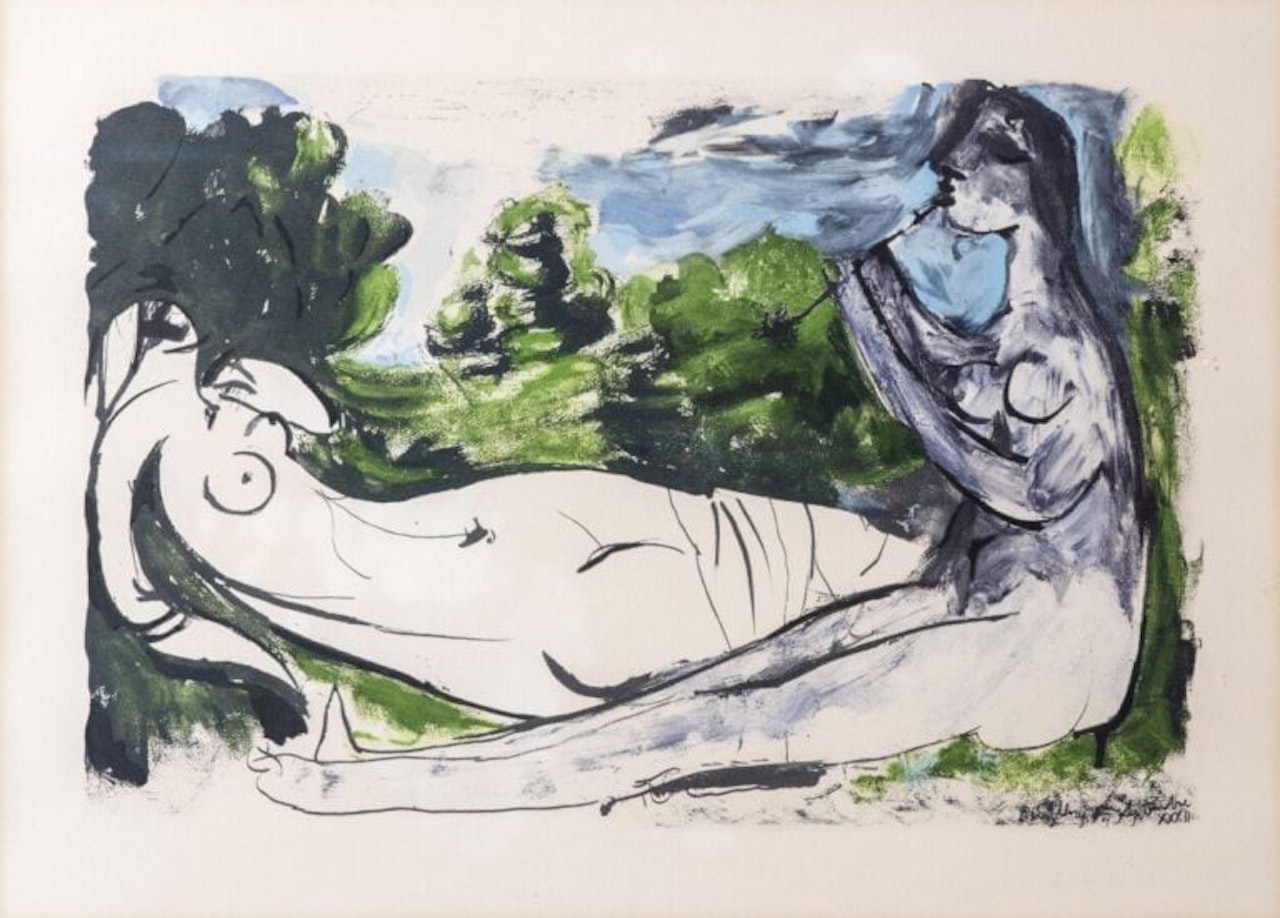 Reclining Nude Woman and Flute Player by Pablo Picasso