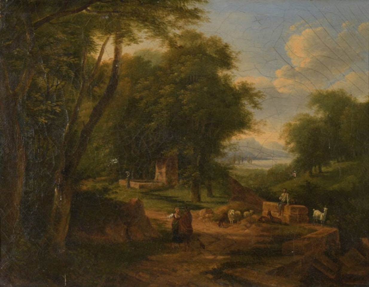 Landscape with a shepherd by French School