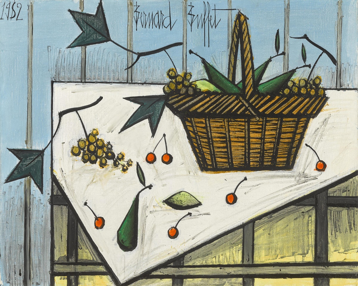 Nature morte au panier fond bleu by Bernard Buffet