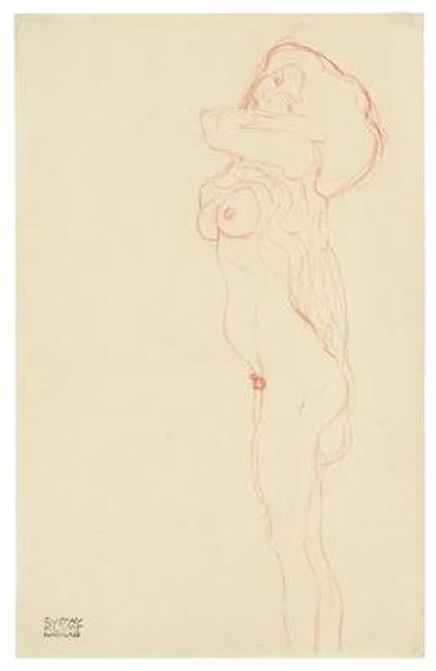 Stehender Halbakt nach links. Studie in Zusammenhang mit “Die Jungfrau” (Standing half-nude facing left, study related to “The Virgin”) by Gustav Klimt
