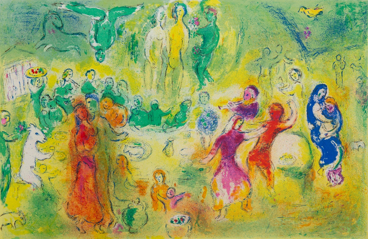 Hochzeitsfest in der Grotte der Nymphen (Aus: Daphnis und Chloé) by Marc Chagall