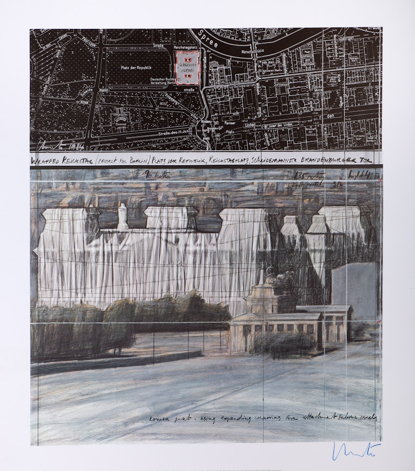 Wrapped Reichstag, Project for Berlin 1985 / Der verhüllte Reichstag, Projekt für Berlin - dessin 1994 en deux parties by Christo