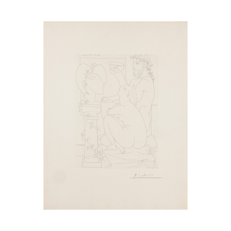 Sculpture avec Coupe et Modèle accroupi; Planche 44 de La Suite Vollard by Pablo Picasso
