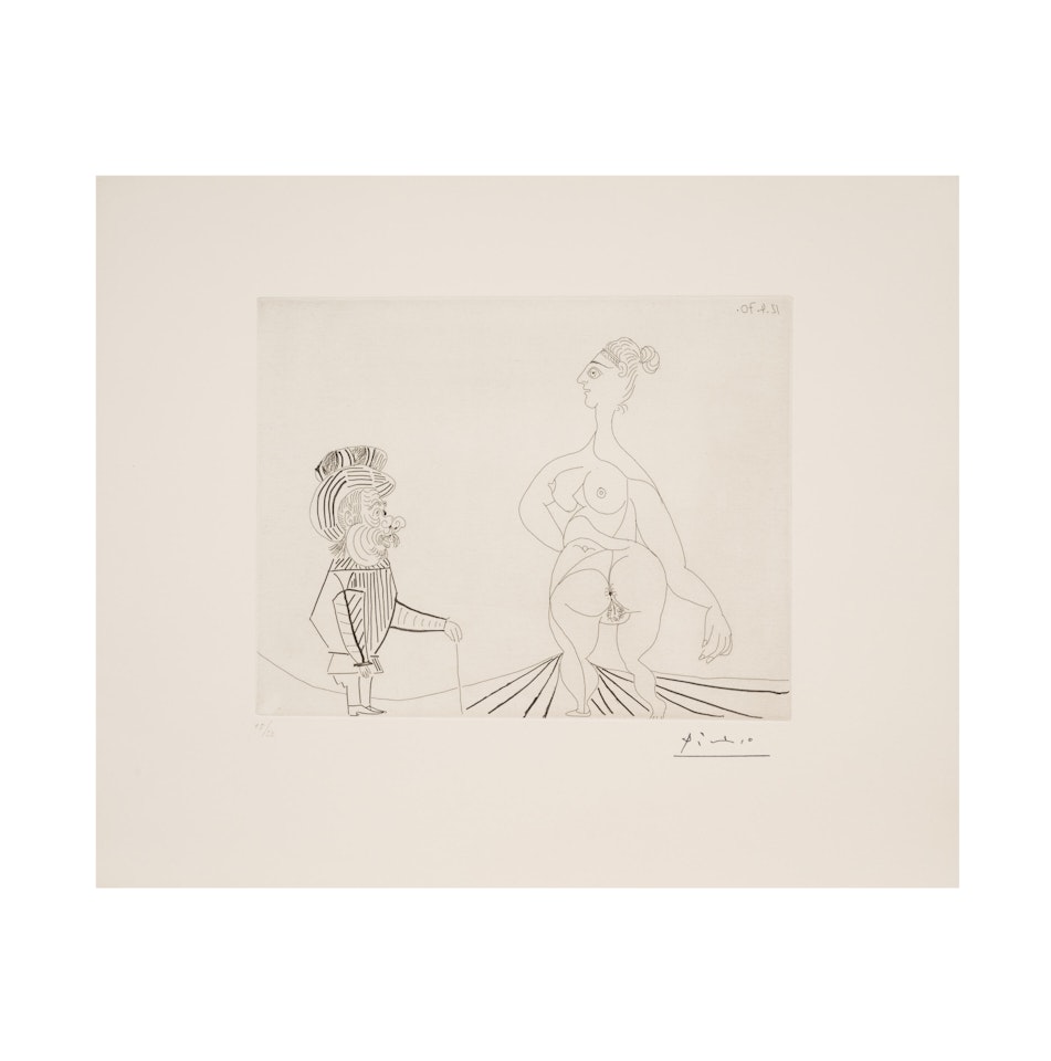 Sur la route. Petit homme regardant passer une grande femme by Pablo Picasso