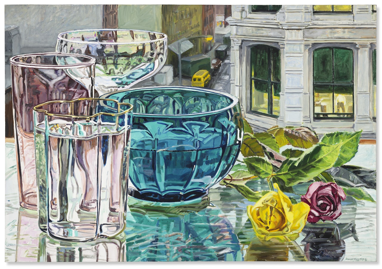 Green Bowl, Two Roses by Janet Fish